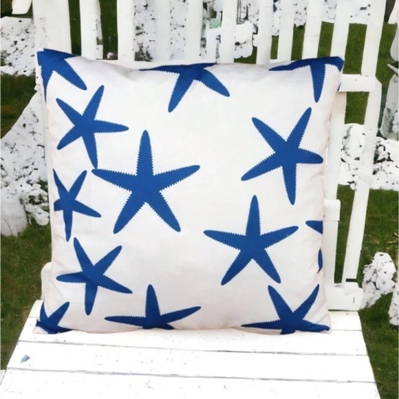 Coastal Starfish Pillow Cover Beach Nautical Square Blue White 17. 7 X 17.7 in - Picture 9 of 16